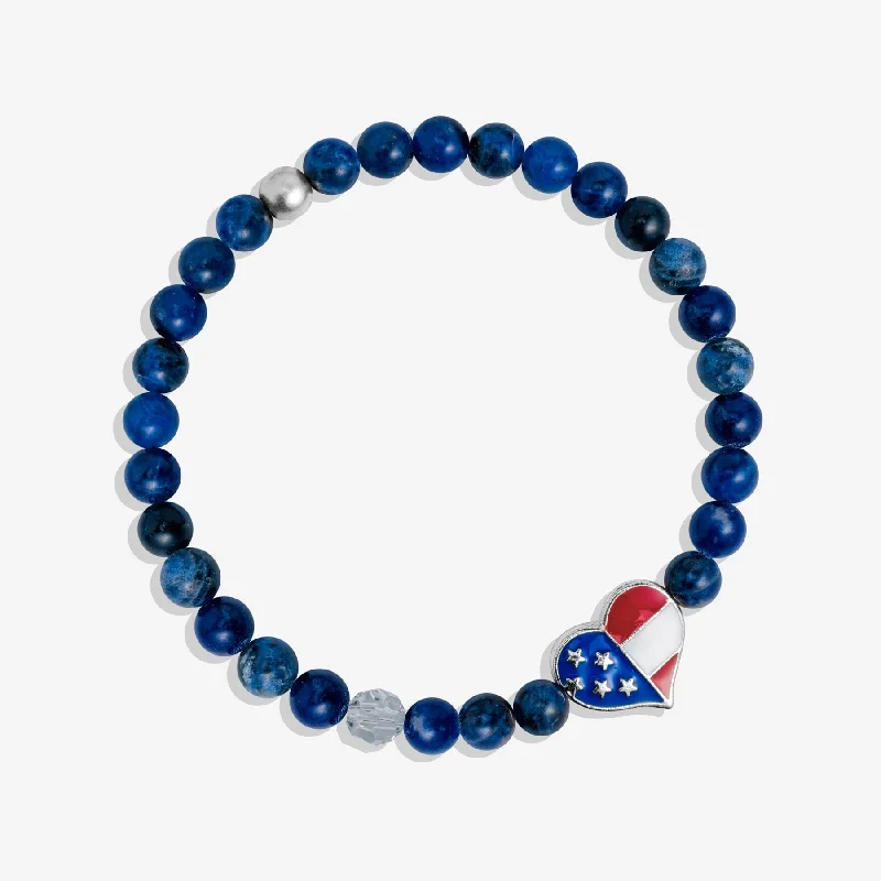 hand-made gemstone link bracelet-USA Love Blue Stretch Bracelet