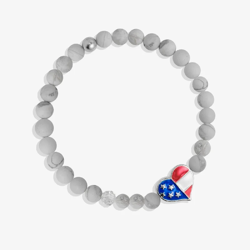 lucky gemstone bracelet-USA Love White Stretch Bracelet