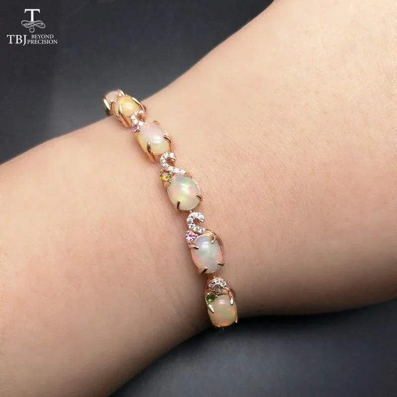 personalized silver chain bracelet-Vintage Ethiopian Opal Gemstone Bracelets