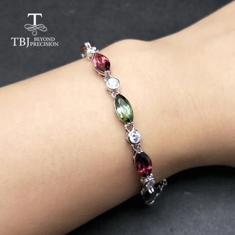 handmade leather and bead bracelet-Vintage Tourmaline 925 Sterling Silver Precious Gemstone Bracelets