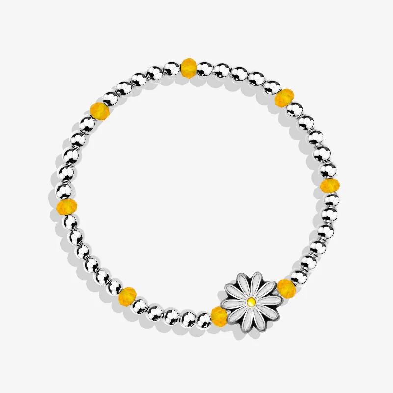 modern leather bracelet-White Daisy Stretch Bracelet