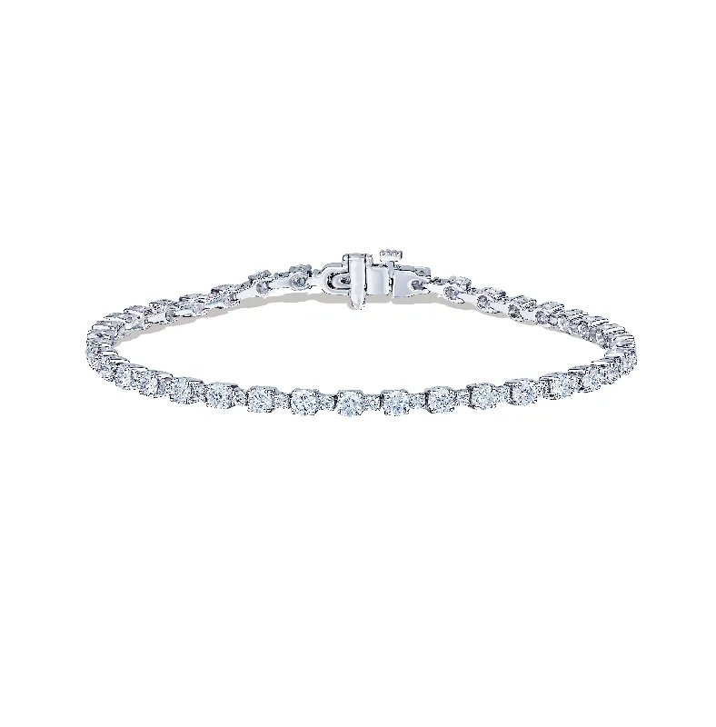 nature charm silver bracelet-Sabel Collection White Gold Alternating Large and Small Diamond Bracelet