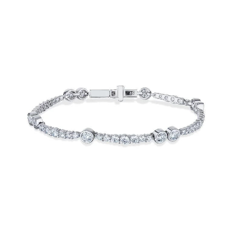 handmade leather and bead bracelet-Sabel Collection White Gold Round Diamond Bracelet