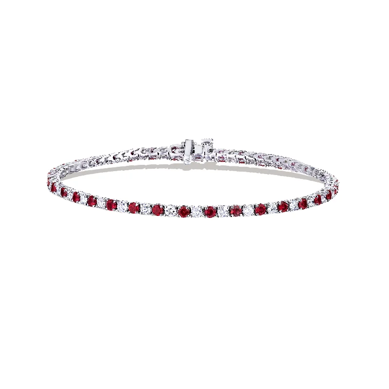 women’s leather wrap bracelet-Sabel Collection White Gold Ruby and Diamond Tennis Bracelet