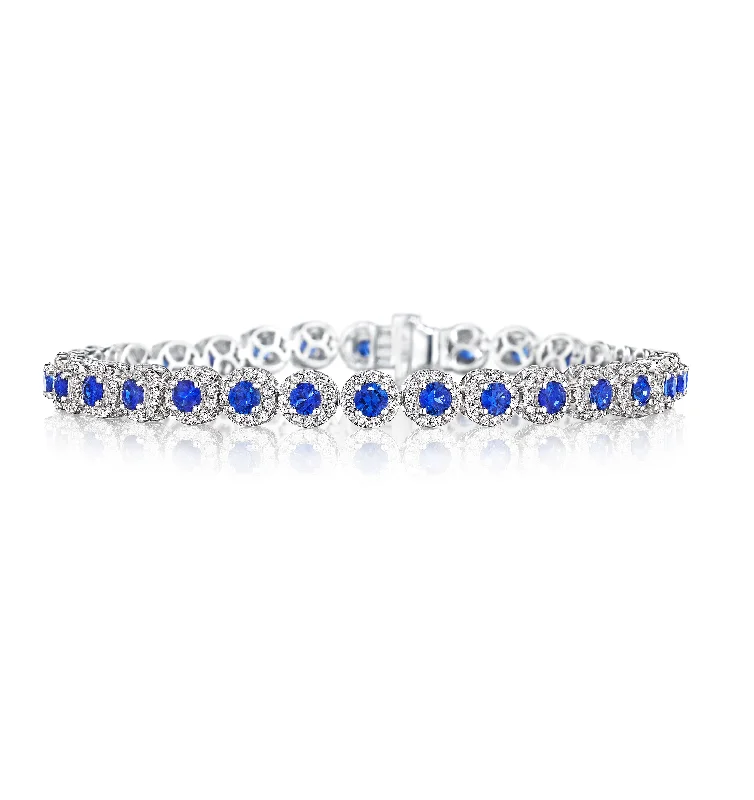 luxury beaded bracelet-Sabel Collection White Gold Sapphire and Diamond Halo Bracelet