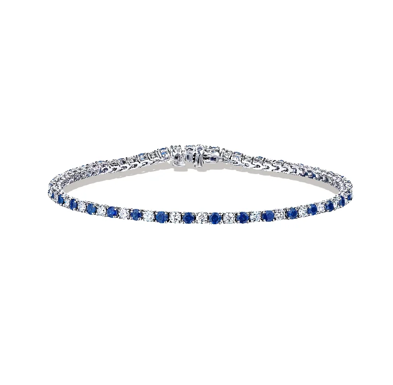 stainless steel charm bracelet-Sabel Collection White Gold Sapphire and Diamond Tennis Bracelet