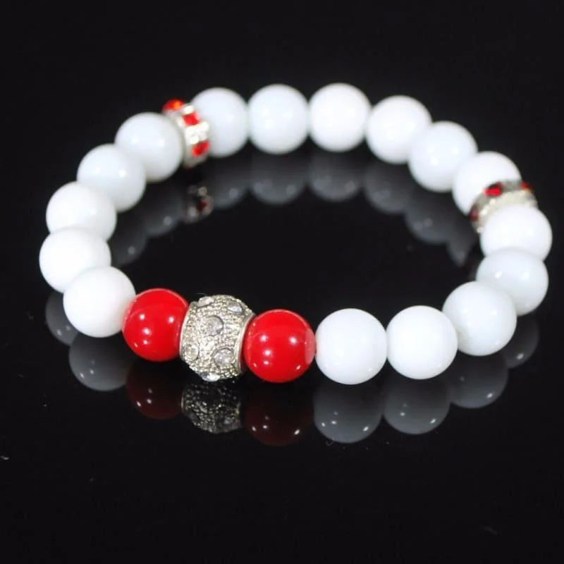 crystal bead charm bracelet-White Jade With Red Pearls Ascent Elegant  Bracelets