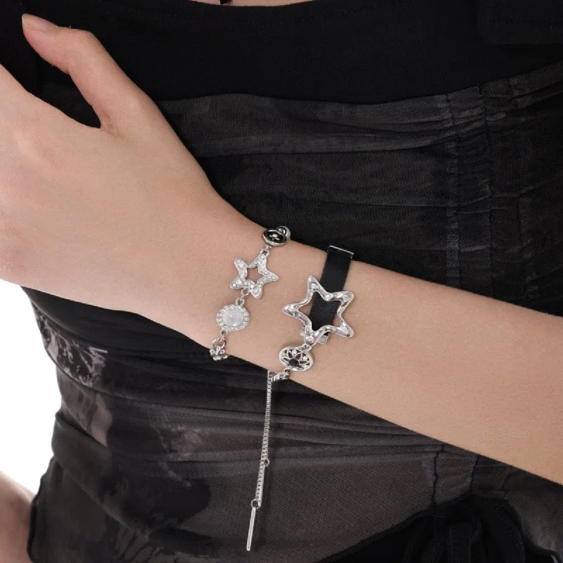 silver clasp bracelet-Women's Punk Diamante Star Bracelet