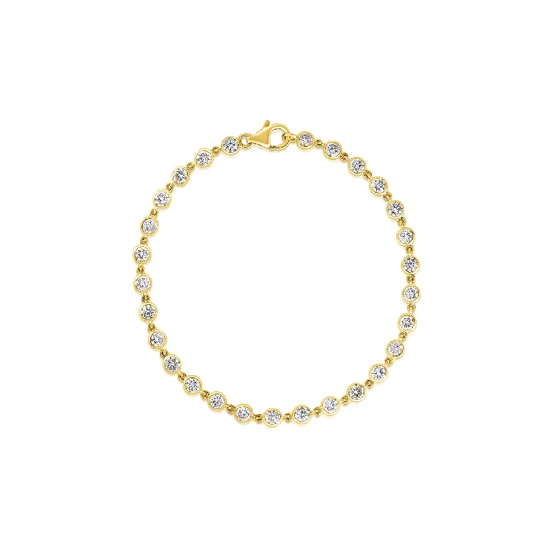 adjustable bangle bracelet-Sabel Collection Yellow Gold Round Diamond Bezel Set Tennis Bracelet