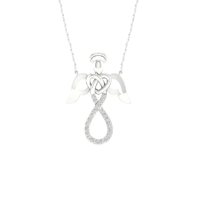 dainty circle pendant necklace-1/10ct TDW Diamond Angel Pendant Necklace in Silver by De Couer - White