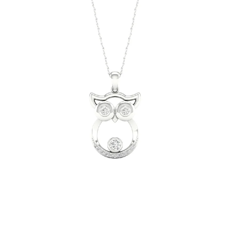 silver heart charm choker necklace-1/20ct TDW Diamond Animal Pendant in Sterling Silver - Owl - White