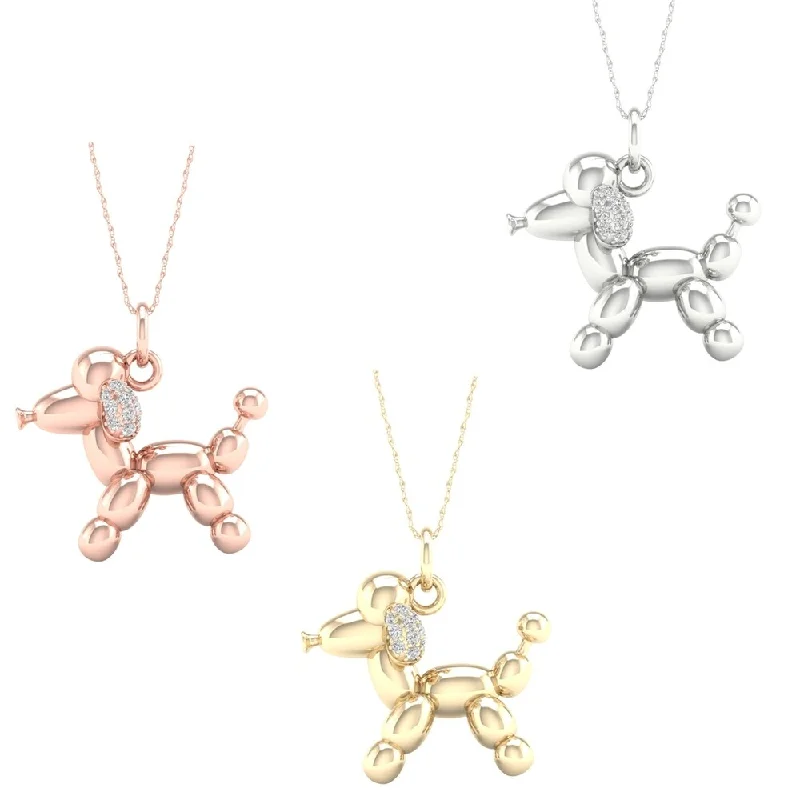 personalized charm necklace-1/20ct TDW Diamond Charm Animal pet pendant in Sterling Silver - Poodle