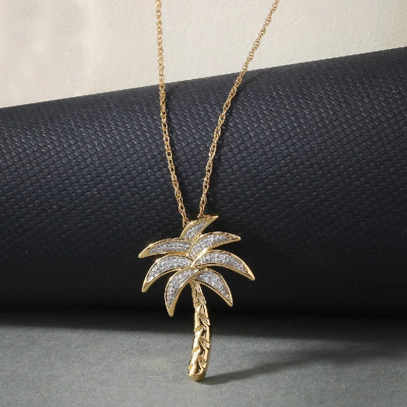 custom gold bar necklace-1/20ct TDW Diamond Palm Tree Pendant Necklace in Silver