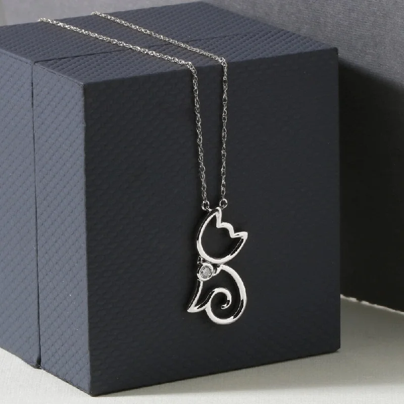 unique gemstone pendant necklace-1/20ct TDW Diamond Pet pendant in Sterling Silver- Cat - White