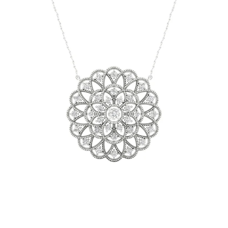 birthstone charm bar necklace-1/4ct TDW Diamond Filigree Circle Necklace in Sterling Silver by De Couer - White