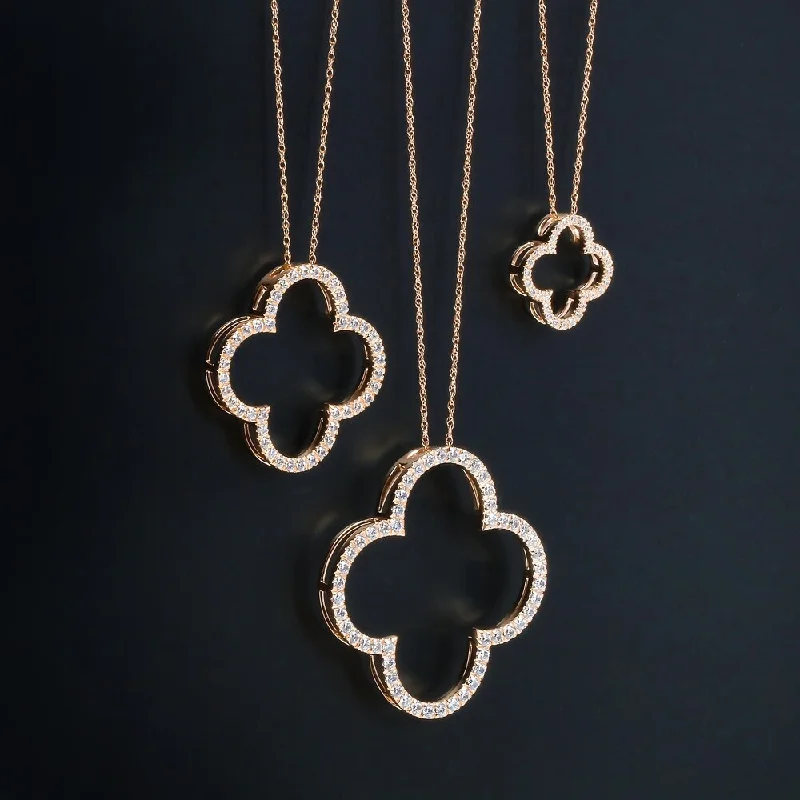 custom couple’s gold necklace-1/6ct - 1ct TDW Diamond Open Clover Necklace in 14k Gold by De Couer