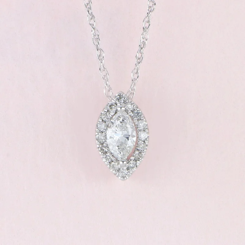 custom photo charm necklace-1/6ct TDW Marquise Shape Diamond Halo Necklace in 10k Gold by De Couer