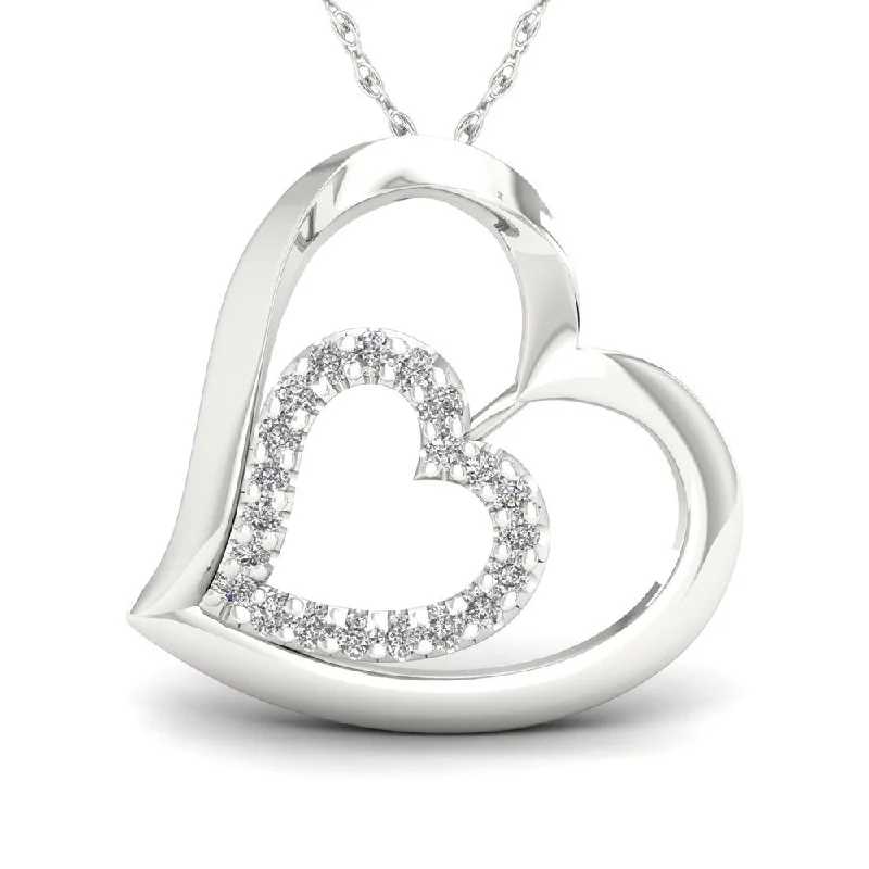 silver circle pendant necklace-1/8ct TDW Diamond Heart Necklace in Sterling Silver - White