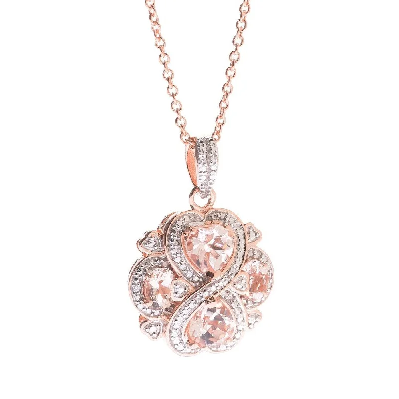 double layer chain necklace-1.95ctw Morganite & White Zircon Interlocking Heart Pendant w/ Chain