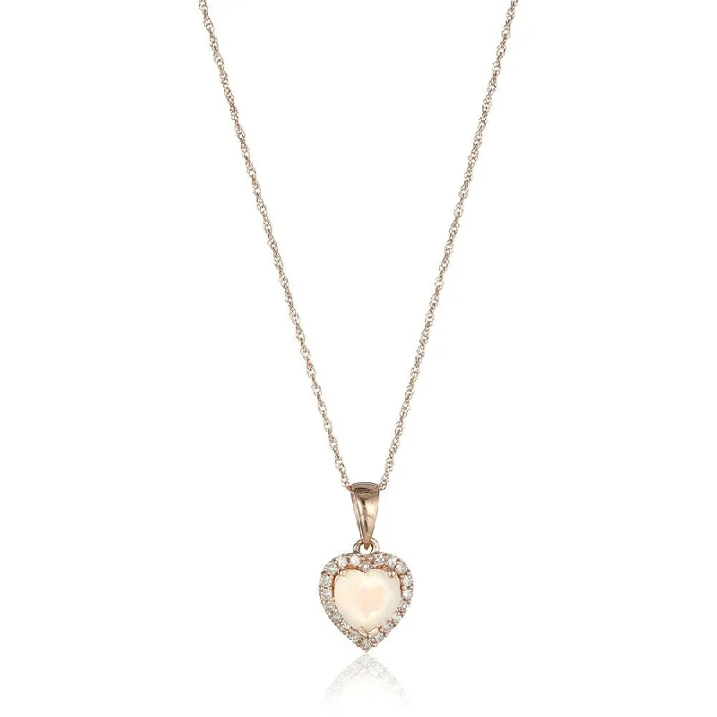 unique gemstone pendant necklace-10k Rose Gold Ethiopian Opal Heart and Diamond Pendant Necklace, 18"