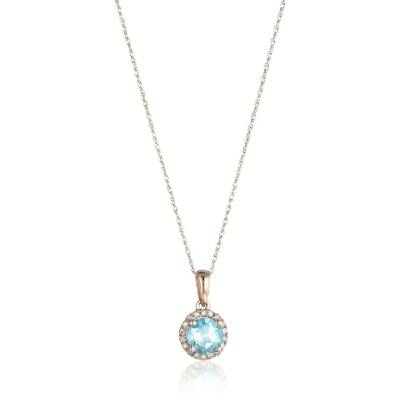 layered charm necklace-10k Rose Gold Swiss Blue Topaz and Diamond Classic Pendant Necklace, 18"