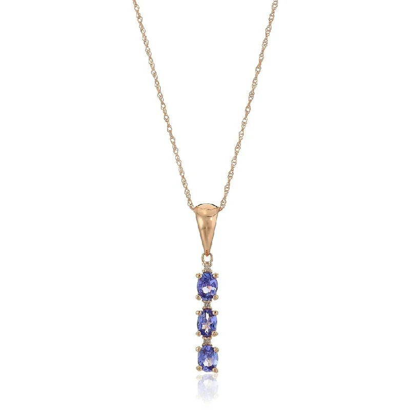 bohemian necklace-10k Rose Gold Tanzanite and Diamond 3-Stone Pendant Necklace, 18" - Blue