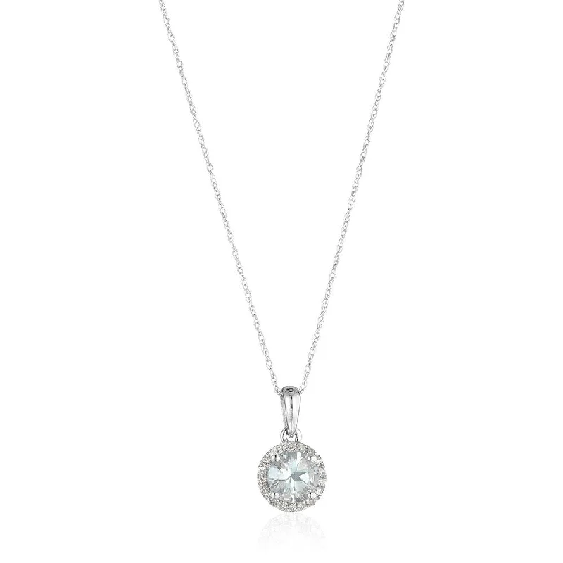 geometric shape necklace-10k White Gold Aquamarine and Diamond Classic Princess Di Pendant Necklace, 18"