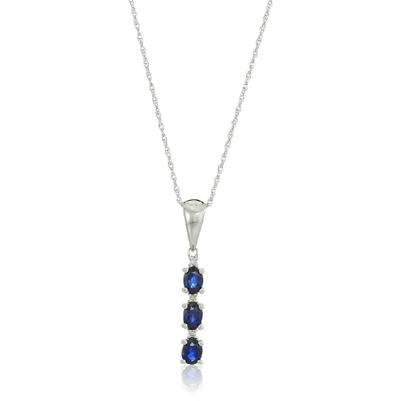 simple rose gold pendant necklace-10k White Gold Genuine Blue Sapphire & Diamond Pendant Necklace, 18"