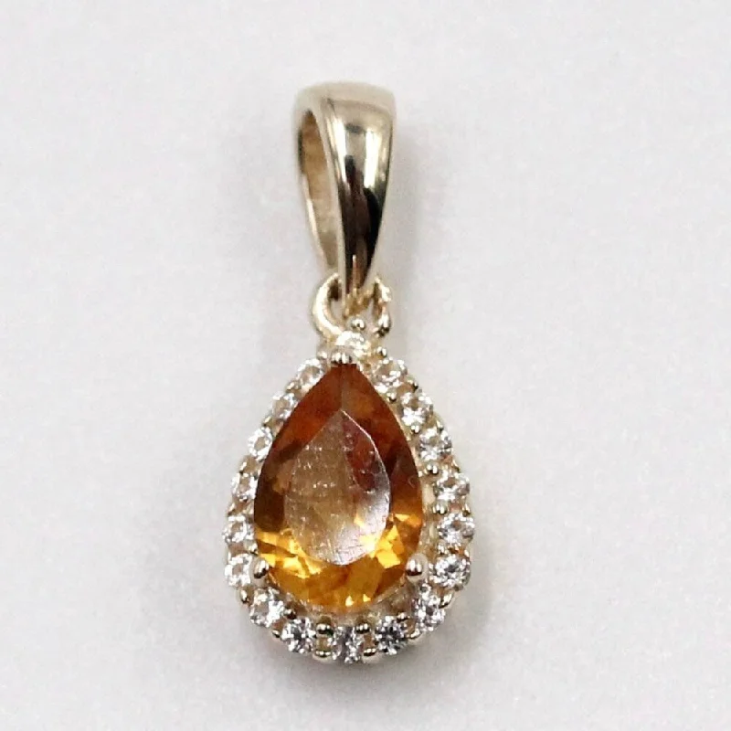 minimalistic bar pendant necklace-10k Yellow Gold Citrine and Created White Sapphire Pendant