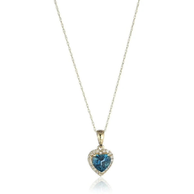 custom long chain necklace-10k Yellow Gold London Blue Topaz Heart and Diamond Pendant Necklace, (1/10 cttw H-I Color, I1-I2 Clarity), 18"