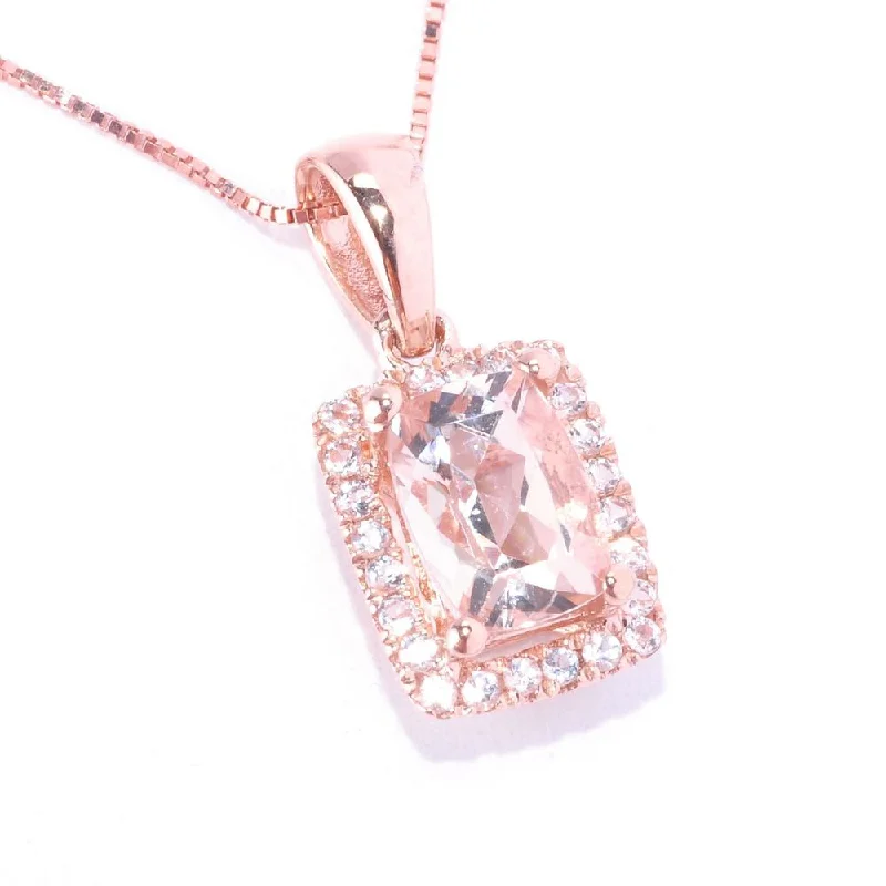 heart lock necklace-10KT Rose Gold Morganite and Diamond Halo Pendant Necklace