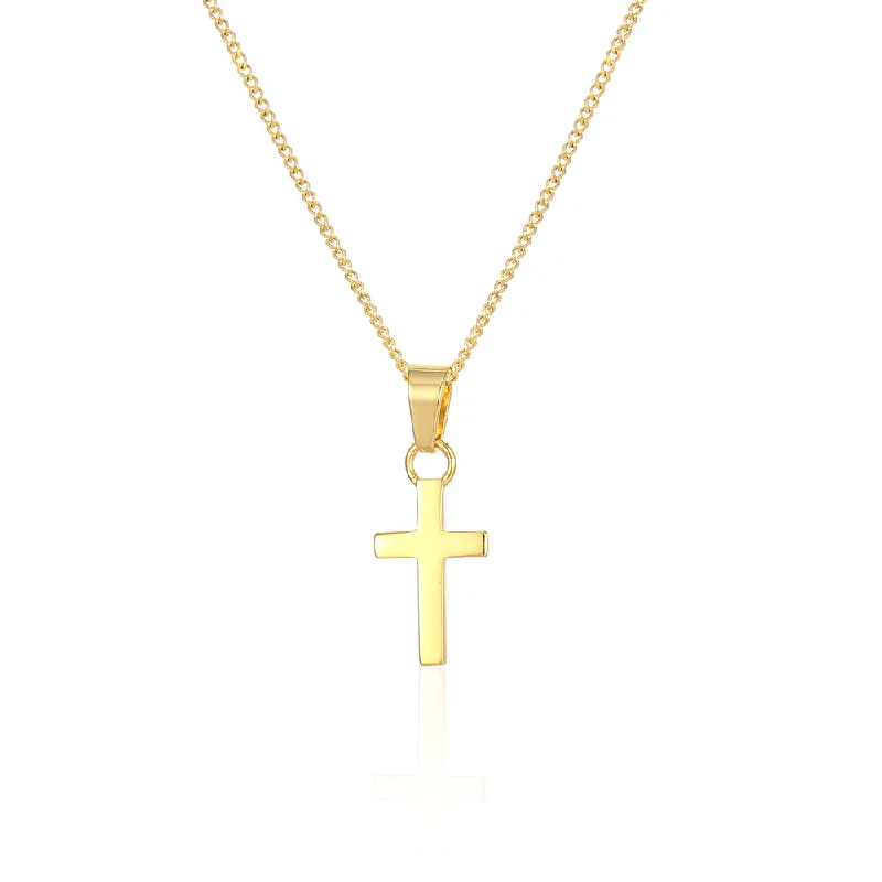 diamond heart pendant necklace-Mini Cross Pendant - 18K Gold