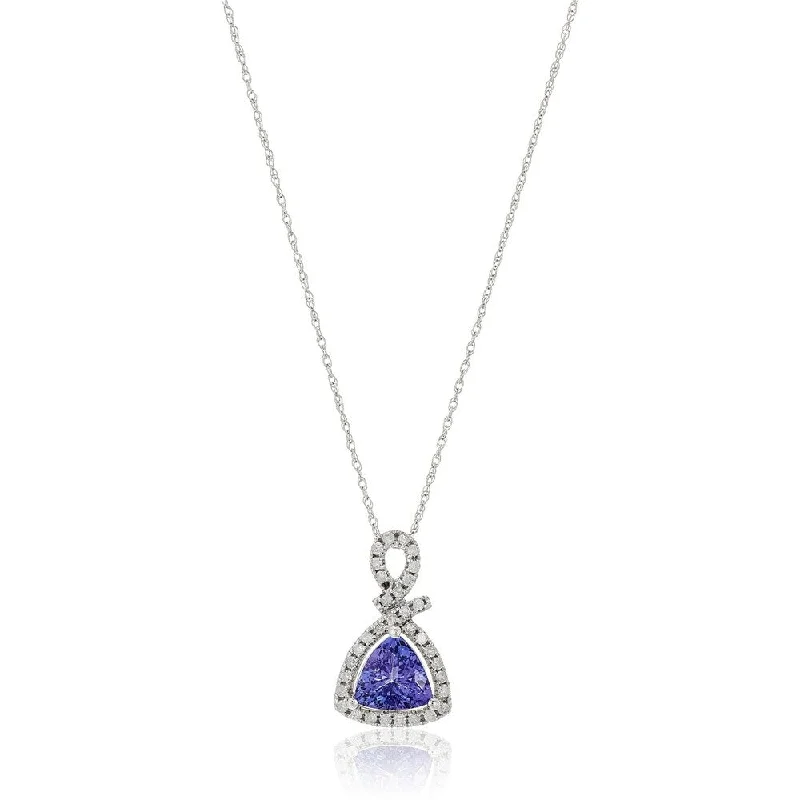 custom engraving necklace-14k White Gold 1 cttw Trillion Tanzanite and Diamond Halo Pendant Necklace, 18"