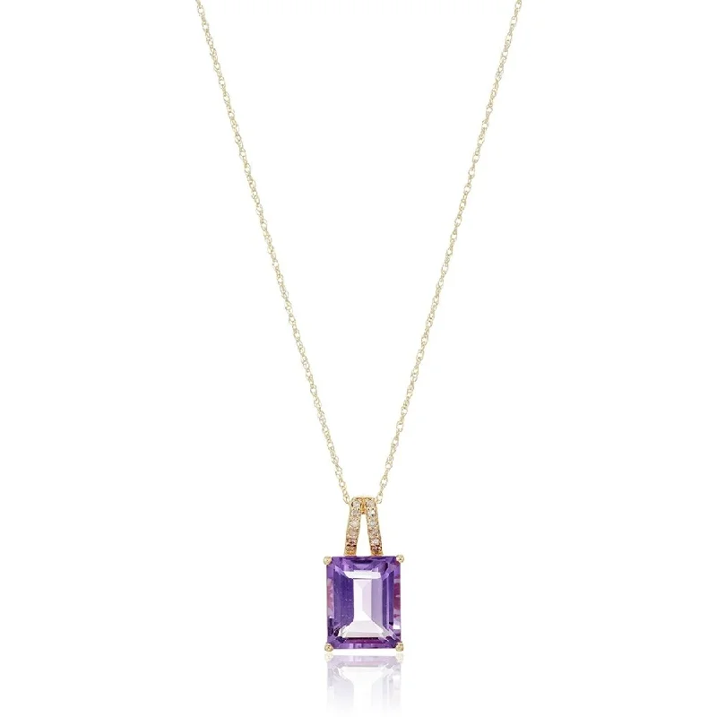 leather cord necklace-14k Yellow Gold Amethyst & Diamond Accented Pendant