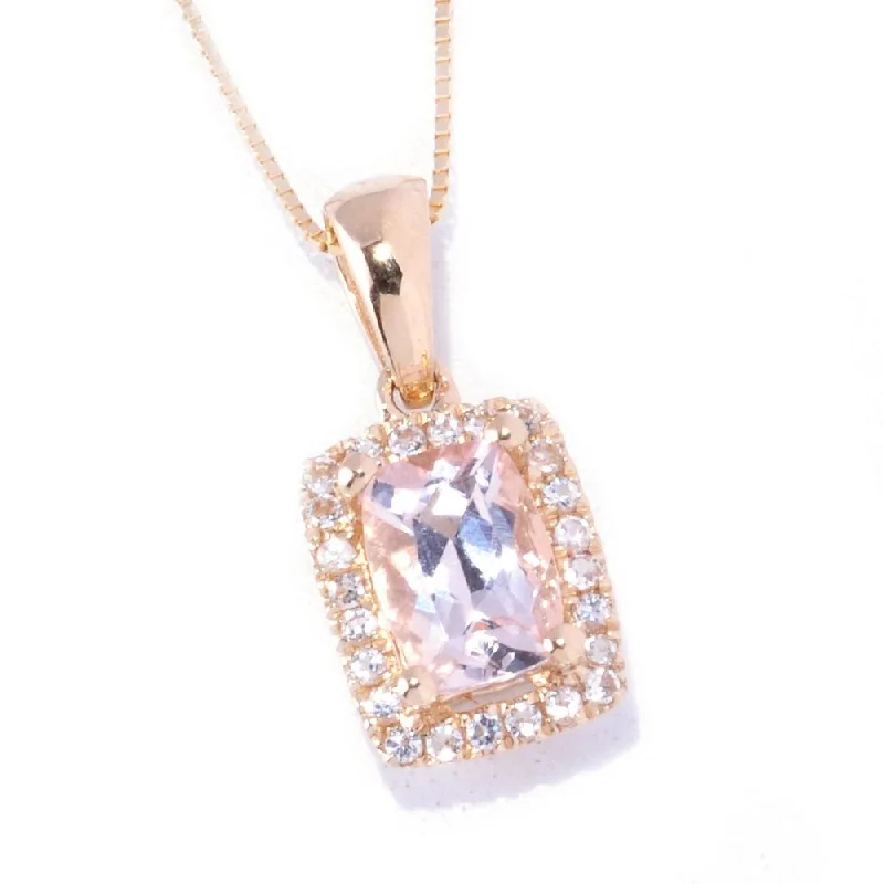 simple charm chain necklace-14k Yellow Gold Cushion-cut Morganite and White Topaz Pendant with Chain