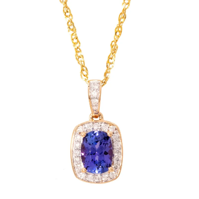 initial necklace with birthstone-14KT Yellow Gold Tanzanite and Diamond Pendant