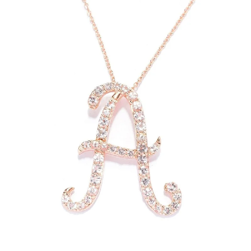 men’s vintage pendant necklace-18k Rose Gold over Sterling Silver Round Morganite Initial A Necklace