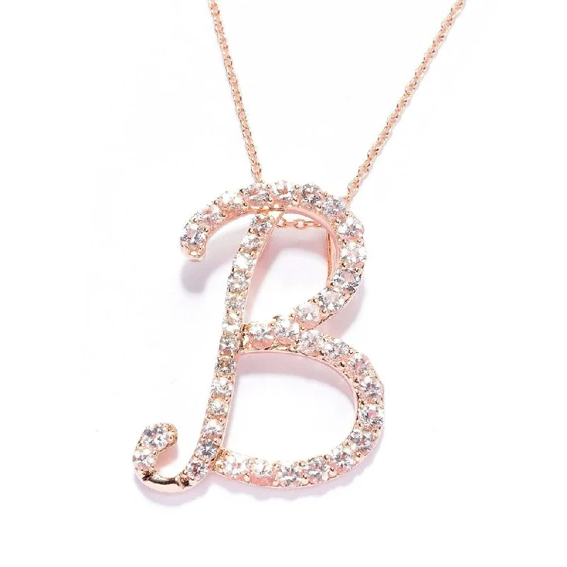 long gold pendant necklace-18k Rose Gold over Sterling Silver Round Morganite Initial B Necklace