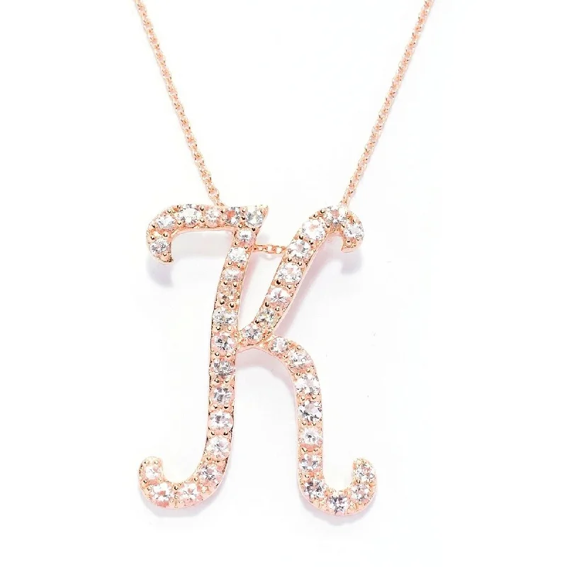 vintage opal necklace-18k Rose Gold over Sterling Silver Round Morganite Initial K Necklace