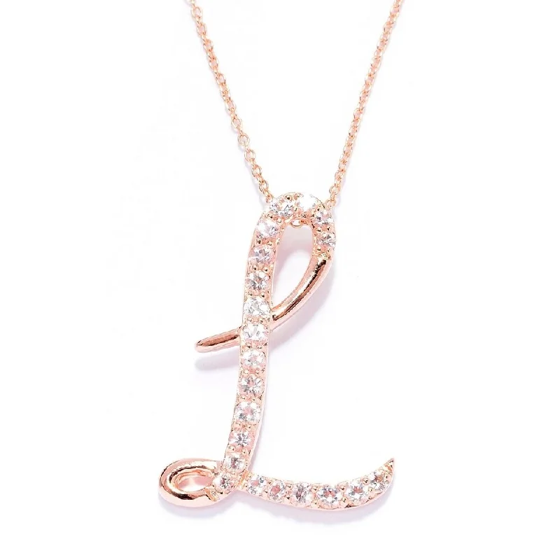 silver long pendant necklace-18k Rose Gold over Sterling Silver Round Morganite Initial L Necklace