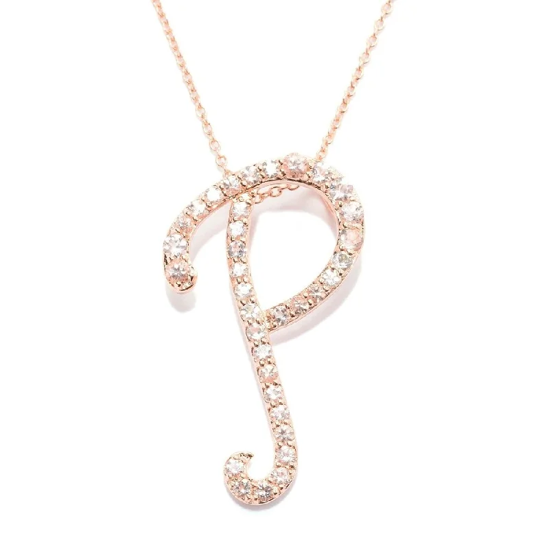 opal stone necklace-18k Rose Gold over Sterling Silver Round Morganite Initial P Necklace