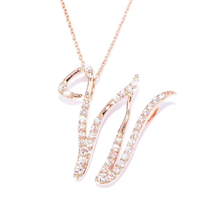 silver leaf charm necklace-18k Rose Gold over Sterling Silver Round Morganite Initial W Necklace