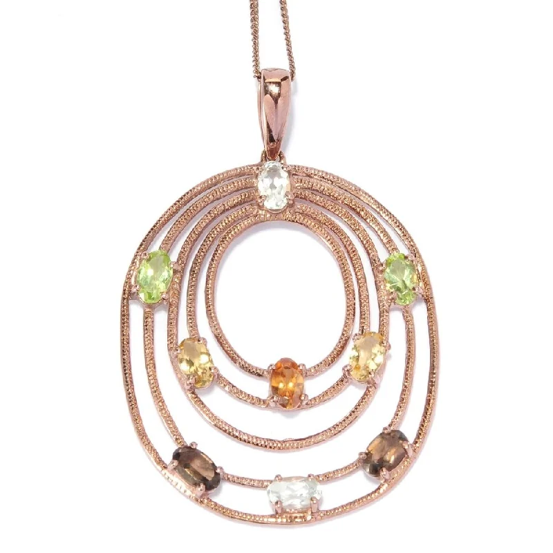 women’s gold bar necklace-18K Vermeil 1.93ctw Multi Gemstone Textured Oval Tiered Pendant w/ 18' Chain