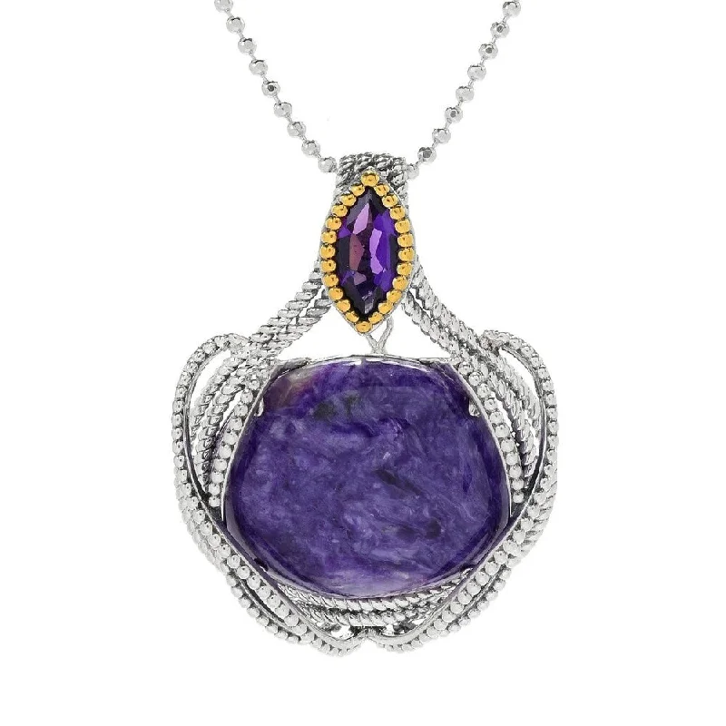 gold love necklace-925 Sterling Silver African Amethyst,Charoite Pendant