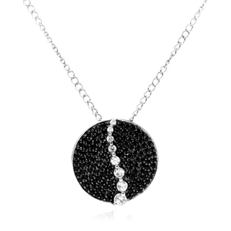 minimalist crystal pendant necklace-925 Sterling Silver Black Spinel and White Natural Zircon Pendant