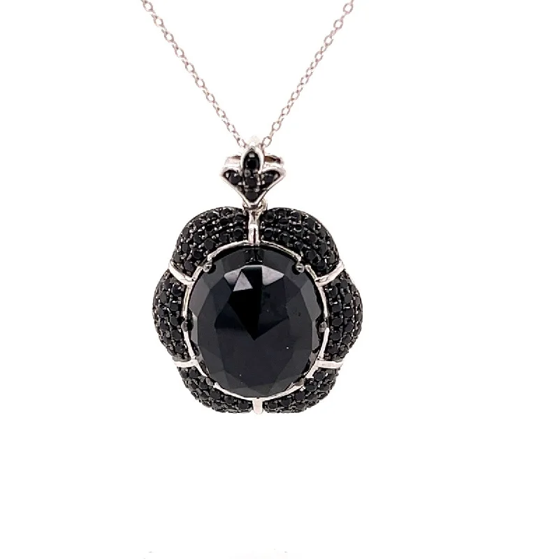 long chain heart necklace-925 Sterling Silver Black Spinel Pendant