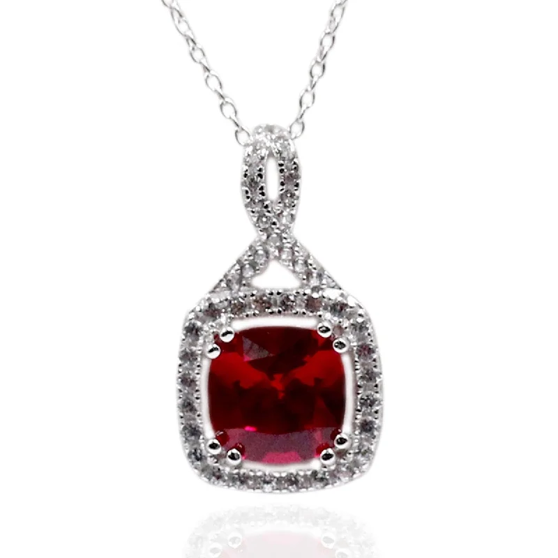 engraved silver necklace-925 Sterling Silver Created Ruby and Created White Sapphire Pendant