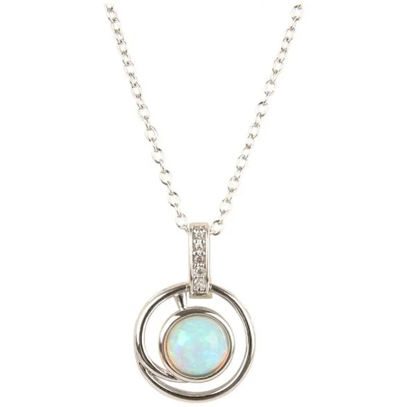 elegant pendant necklace with chain-925 Sterling Silver Ethiopian Opal and White Natural Zircon Pendant