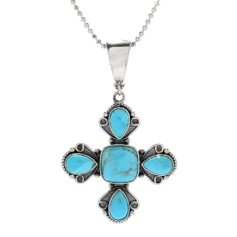 elegant crystal pendant necklace-925 Sterling Silver Kingman Turquoise Gemstone Cross Pendant