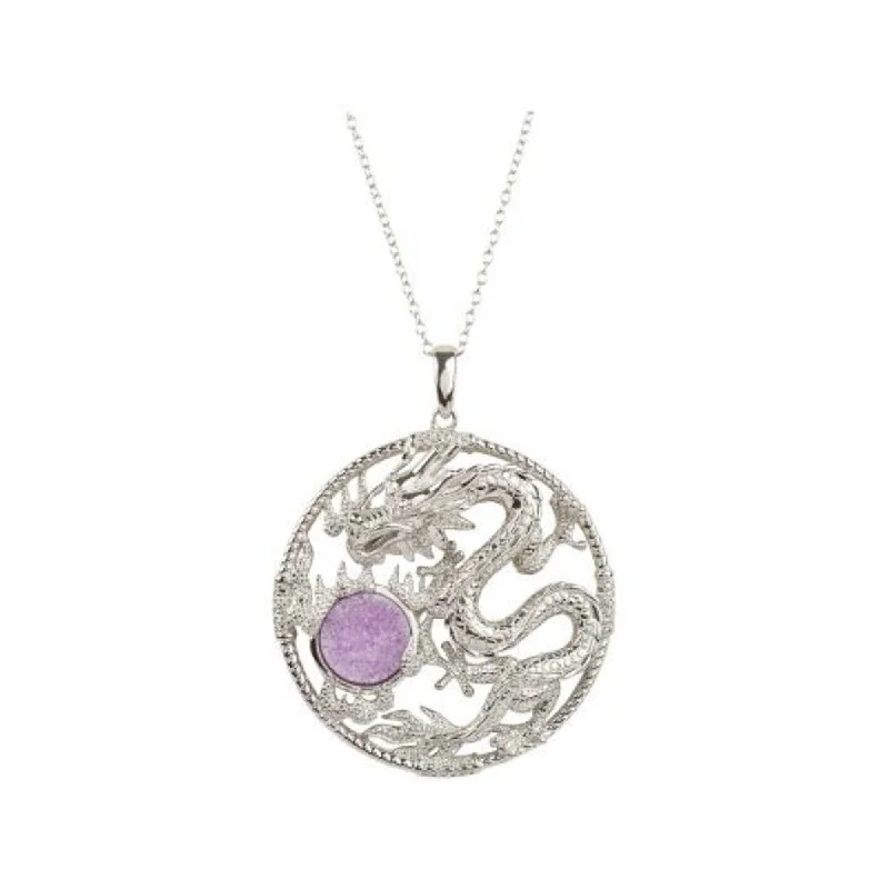 lucky gemstone necklace-925 Sterling Silver Lavender Drusy and White Natural Zircon Pendant